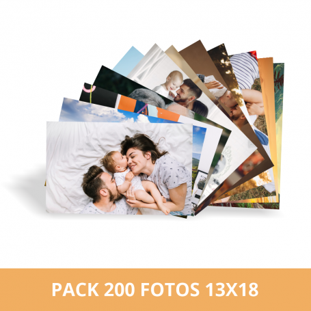 Pack impresión 200 fotos 13x18 cm. Revelado en papel fotográfico