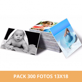 Pack impresión 300 fotos 13x18 cm. Revelado en papel fotográfico
